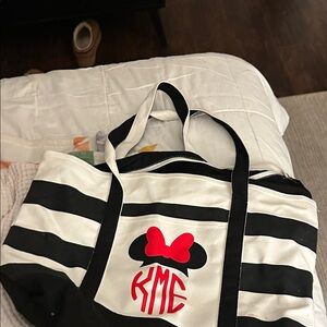 Disney Monogrammed Black and White Striped Tote